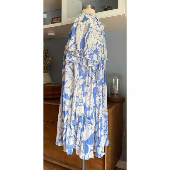 By Anthropologie V-Neck Ruffle-Sleeve Pleated Sheer Dress unlined Sz XL - Picture 3 of 12